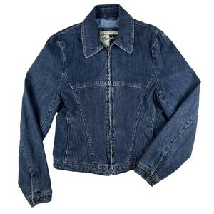 Vintage Wrangler Denim Jacket Womens Medium Full Zip Lined Multicolor Stitching